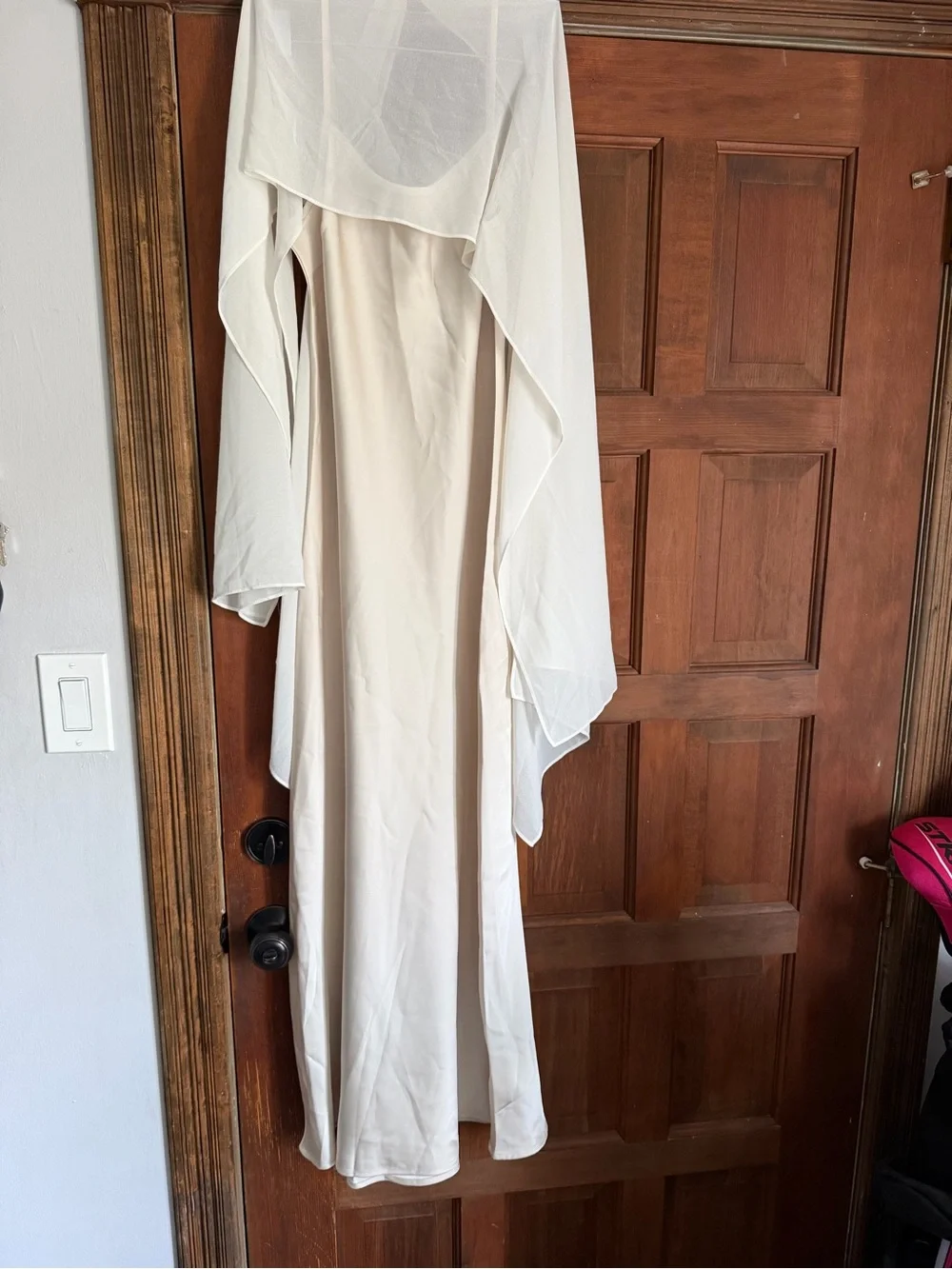 Spaghetti Strap Ivory Maxi Chemise with Cape Blouse